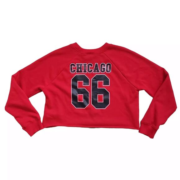Chicago Bulls NBA Crop Sweatshirt Womens Large Red Crewneck Long Sleeve Logo - Picture 8 of 11